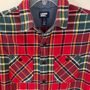 Lands’ End Mens Flannel Shirt Size 15 - 15.5 Thick Plaid Traditional Fit